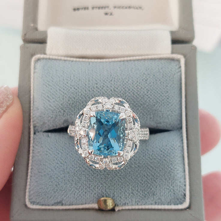 3.59ct Brazilian Aquamarine and Diamond Cluster Dress Ring