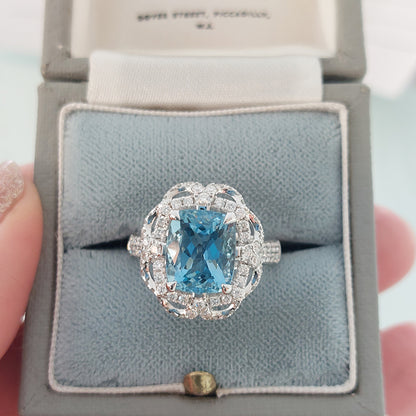 3.59ct Brazilian Aquamarine and Diamond Cluster Dress Ring