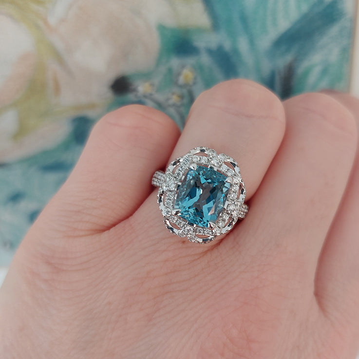 3.59ct Brazilian Aquamarine and Diamond Cluster Dress Ring