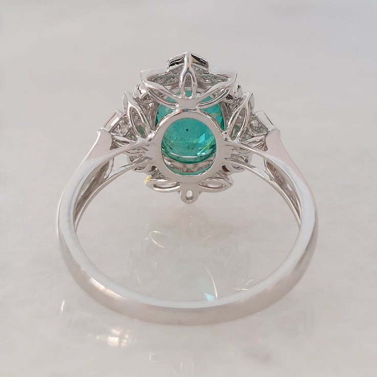 2.14ct Oval Zambian Emerald and Diamond Floral Cluster Ring
