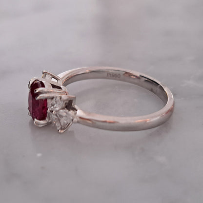 1.13ct Natural No Heat Ruby and Marquise Diamond Engagement Ring in Platinum