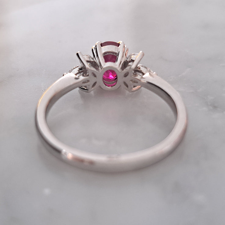 1.13ct Natural No Heat Ruby and Marquise Diamond Engagement Ring in Platinum