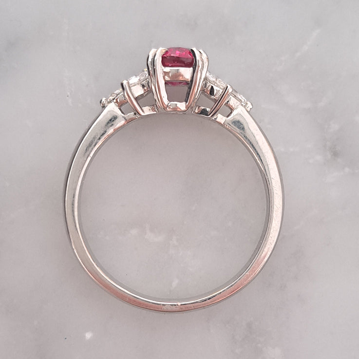 1.13ct Natural No Heat Ruby and Marquise Diamond Engagement Ring in Platinum