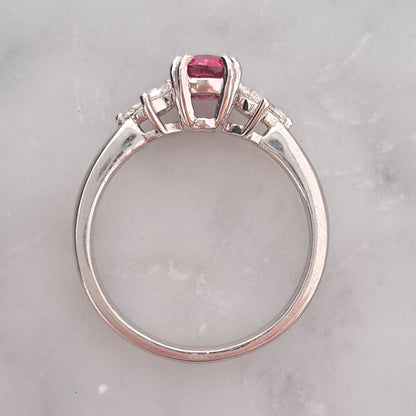 1.13ct Natural No Heat Ruby and Marquise Diamond Engagement Ring in Platinum