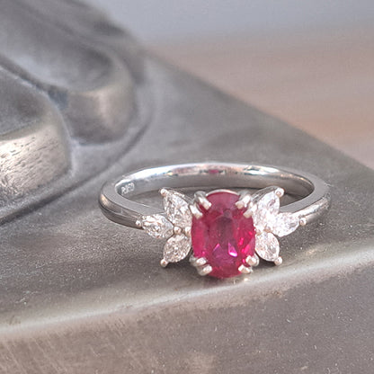 1.13ct Natural No Heat Ruby and Marquise Diamond Engagement Ring in Platinum