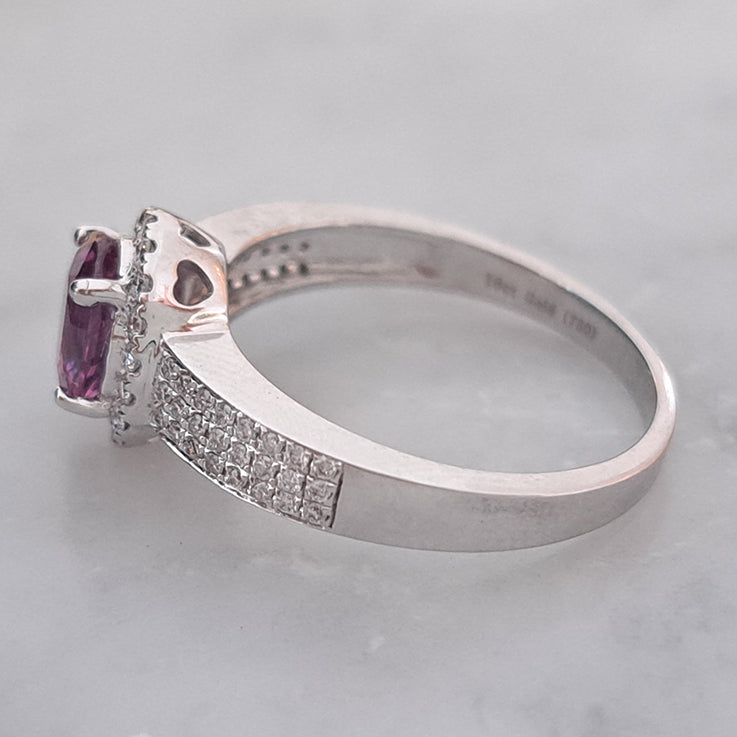 GIA Certified 1.10ct Natural No Heat Pink Sapphire and Diamond Halo Cluster Engagement Ring