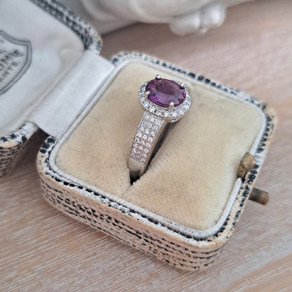 GIA Certified 1.10ct Natural No Heat Pink Sapphire and Diamond Halo Cluster Engagement Ring