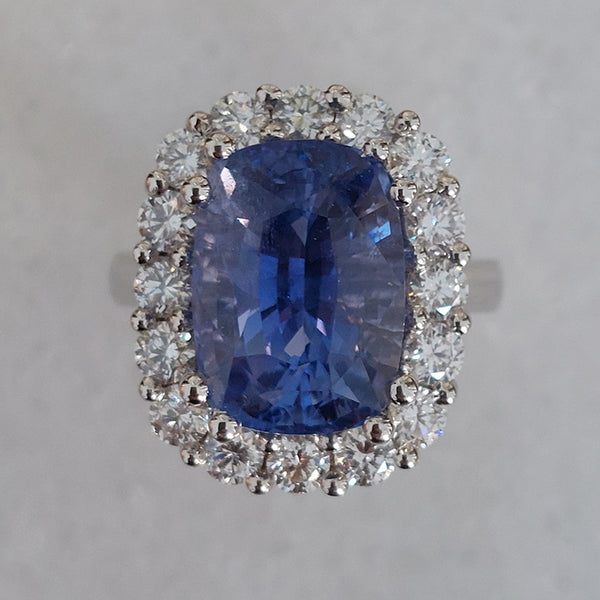 8.77ct Sri Lanka No Heat Sapphire and Diamond Cluster Ring with certificate