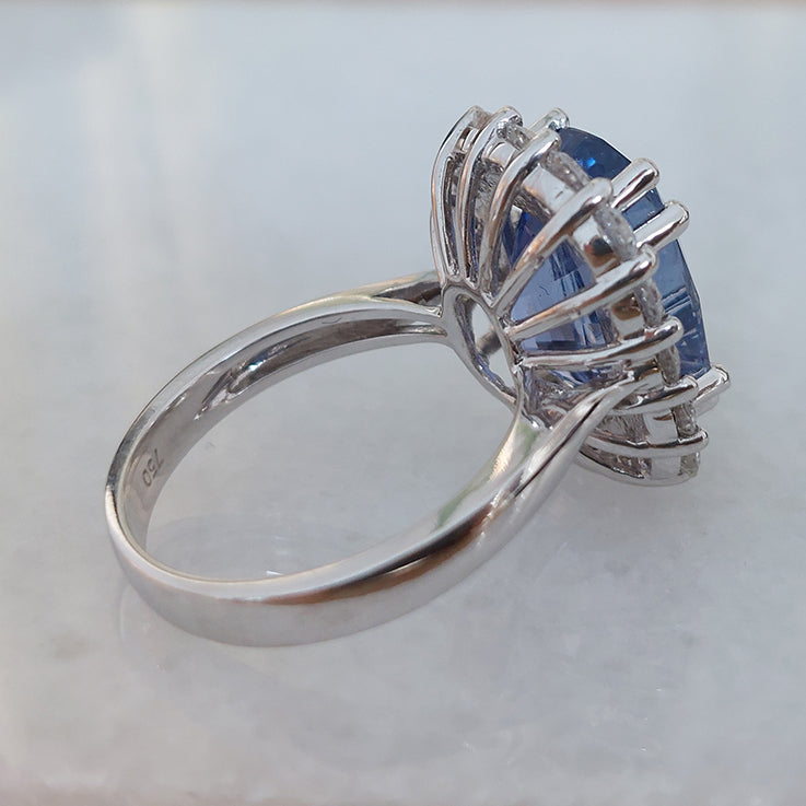 Certified 8.77ct Sri Lanka No Heat Sapphire and Diamond Cluster Ring in 18ct White Gold