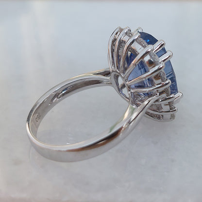 Certified 8.77ct Sri Lanka No Heat Sapphire and Diamond Cluster Ring in 18ct White Gold