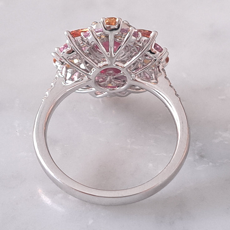 1.19ct Natural No Heat Ruby Sapphire and Diamond Cluster Dress Ring with pink purple orange sapphires
