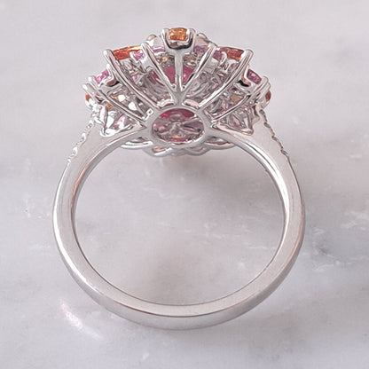 1.19ct Natural No Heat Ruby Sapphire and Diamond Cluster Dress Ring with pink purple orange sapphires