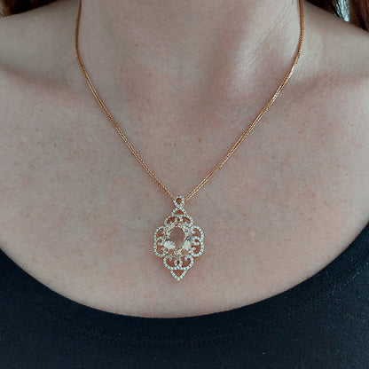 8.55ct Oval Morganite and Diamond Cluster Pendant Necklace in 18ct Rose Gold