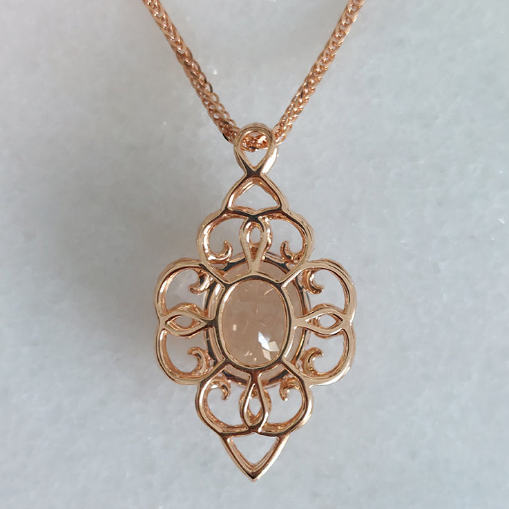 8.55ct Oval Morganite and Diamond Cluster Pendant Necklace in 18ct Rose Gold