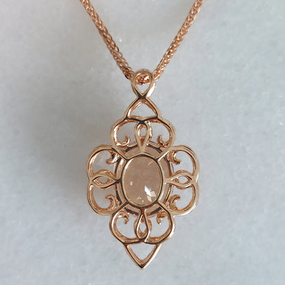 8.55ct Oval Morganite and Diamond Cluster Pendant Necklace in 18ct Rose Gold