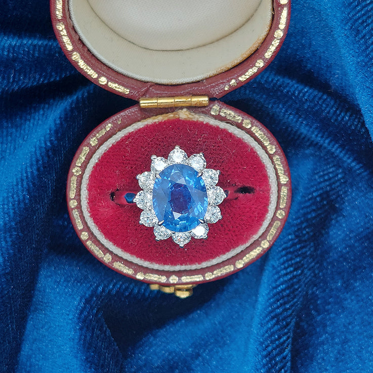 3.20ct Oval Sapphire and Diamond Floral Cluster Ring