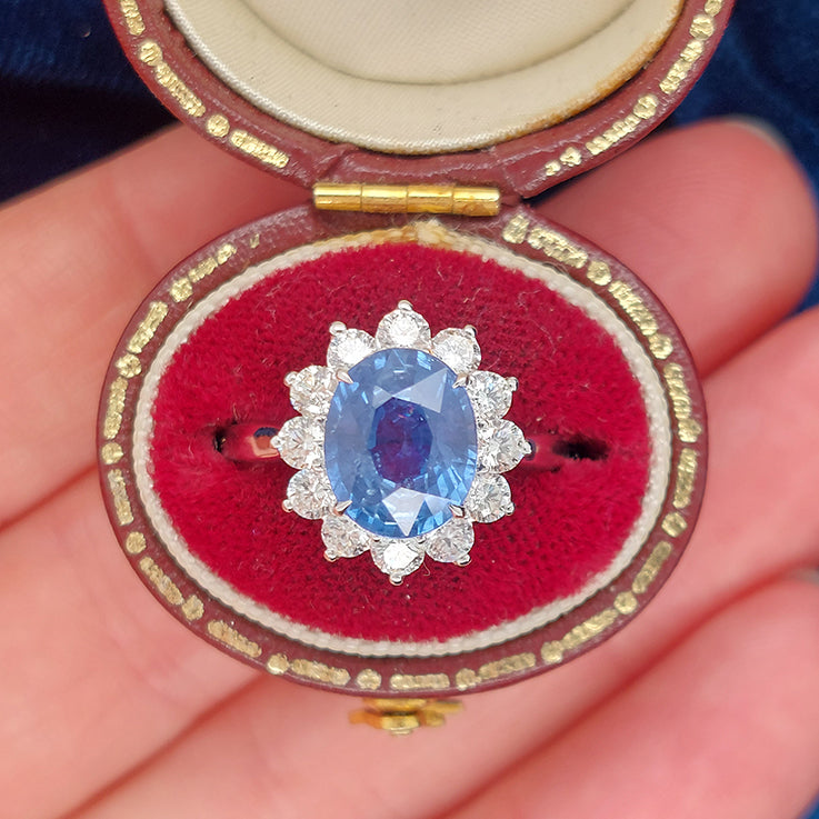 3.20ct Oval Sapphire and Diamond Floral Cluster Ring