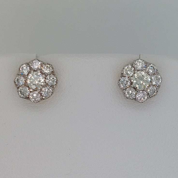 Vintage 1.20ct Old Cut Diamond Cluster Stud Earrings