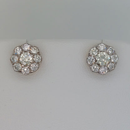 Vintage 1.20ct Old Cut Diamond Cluster Stud Earrings