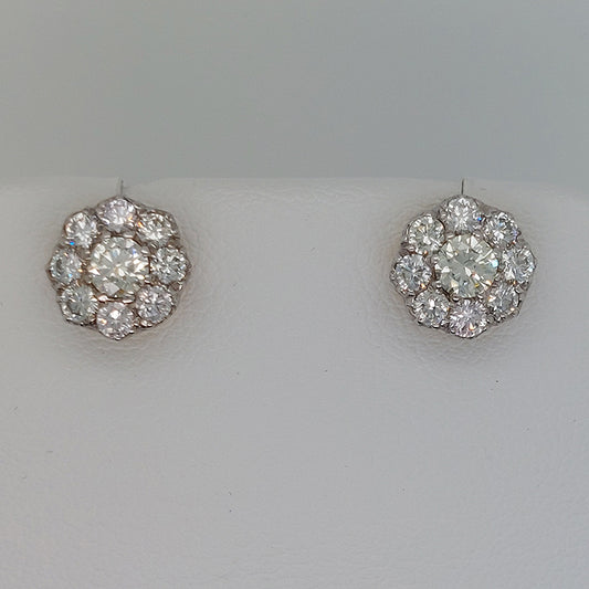 Vintage 1.20ct Old Cut Diamond Cluster Stud Earrings