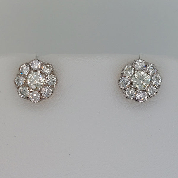 Vintage 1.20ct Old Cut Diamond Cluster Stud Earrings