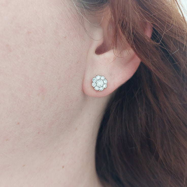 Vintage 1.20ct Old Cut Diamond Cluster Stud Earrings