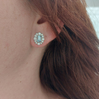 1ct Aquamarine and Diamond Cluster Stud Earrings