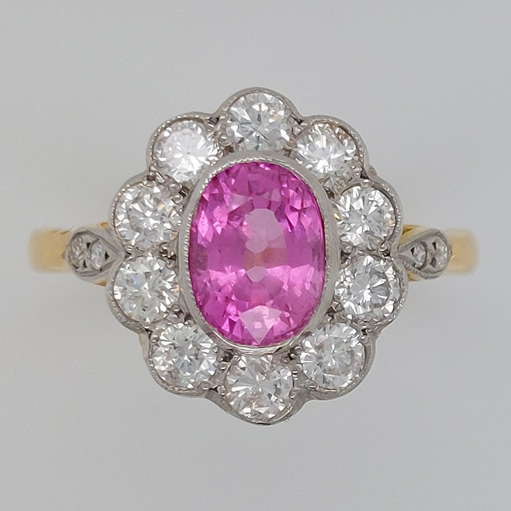 1.60ct Oval Pink Sapphire and Diamond Floral Cluster Ring