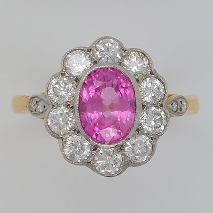 1.60ct Oval Pink Sapphire and Diamond Floral Cluster Ring