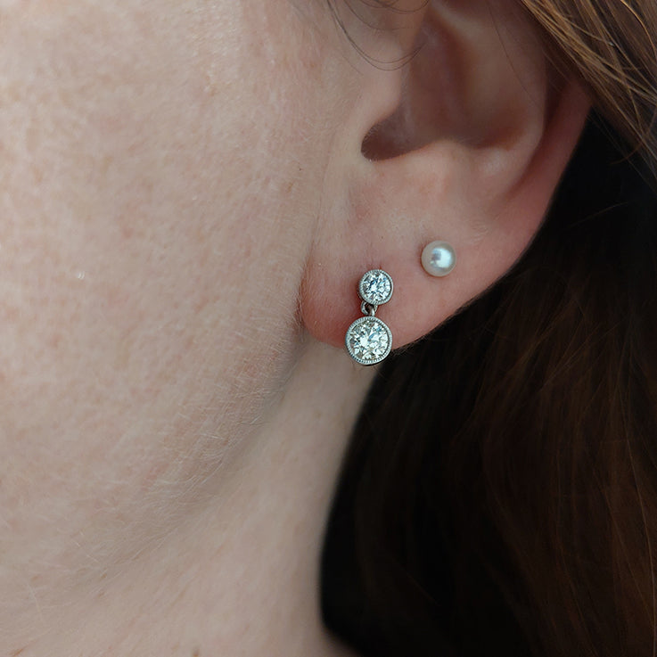 Double Diamond Drop Earrings, 1.05 carat total
