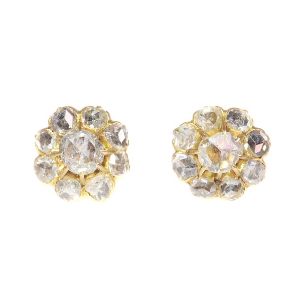 Antique Victorian Rose Cut Diamond And Gold Cluster Earrings