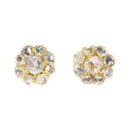 Antique Victorian Rose Cut Diamond And Gold Cluster Earrings