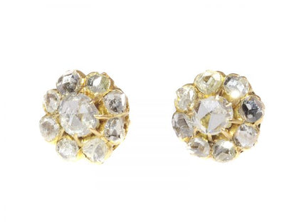 Antique Victorian Rose Cut Diamond And Gold Cluster Earrings