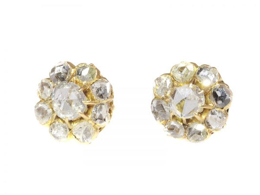 Antique Victorian Rose Cut Diamond And Gold Cluster Earrings