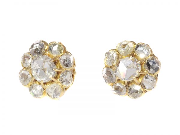 Antique Victorian Rose Cut Diamond And Gold Cluster Earrings
