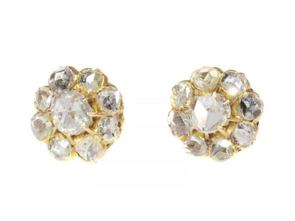 Antique Victorian Rose Cut Diamond And Gold Cluster Earrings
