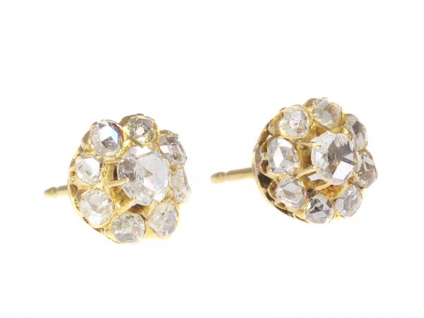 Antique Victorian Rose Cut Diamond And Gold Cluster Earrings