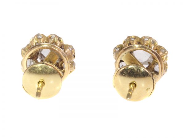 Antique Victorian Rose Cut Diamond And Gold Cluster Earrings