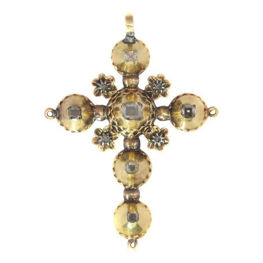 Antique Georgian Gold Diamond Cross Pendant with Old Mine Brilliant Cut Diamonds