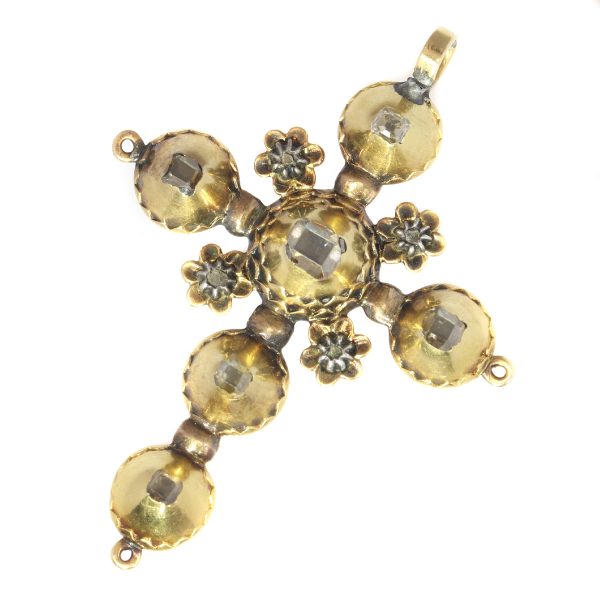 Antique Georgian Gold Diamond Cross Pendant with Old Mine Brilliant Cut Diamonds