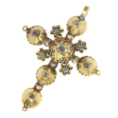 Antique Georgian Gold Diamond Cross Pendant with Old Mine Brilliant Cut Diamonds