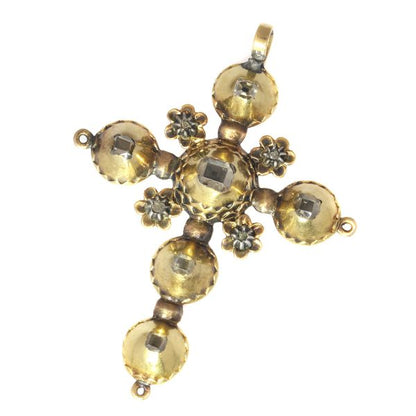 Antique Georgian Gold Diamond Cross Pendant with Old Mine Brilliant Cut Diamonds