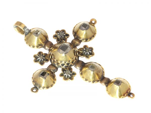 Antique Georgian Gold Diamond Cross Pendant with Old Mine Brilliant Cut Diamonds
