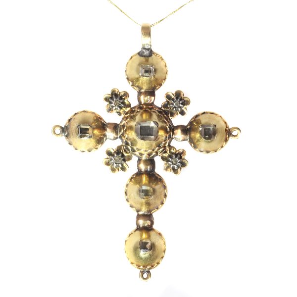Antique Georgian Gold Diamond Cross Pendant with Old Mine Brilliant Cut Diamonds