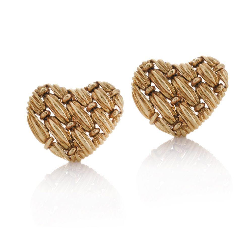 Tiffany & Co. Woven Heart Design Clip-On Earrings In 18 Carat Yellow Gold