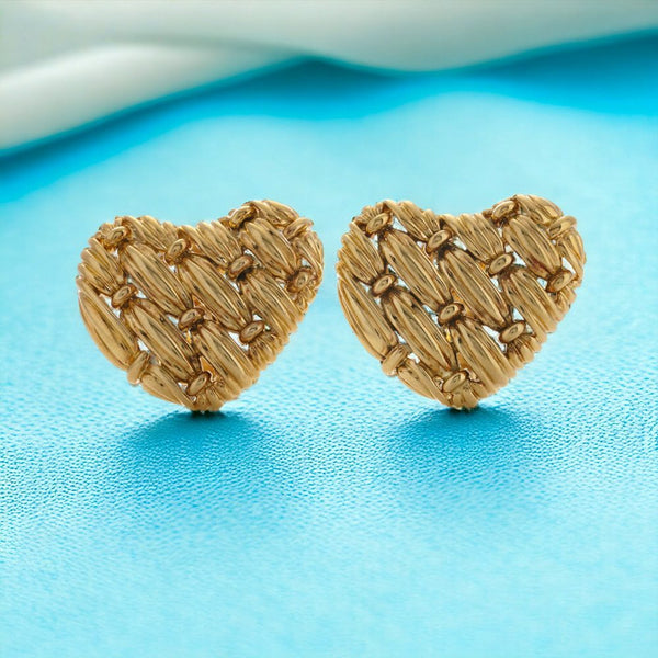 Woven heart design gold earrings