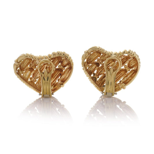 Woven heart design gold earrings
