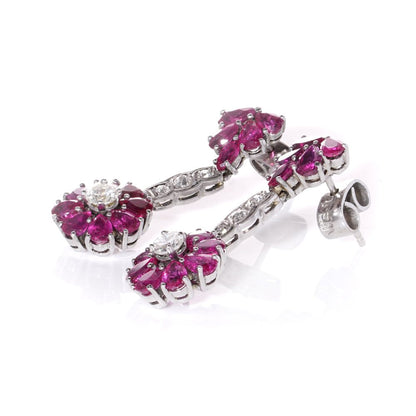 Vintage Drop Earrings With Rubies And Diamonds In 18 Carat White Gold