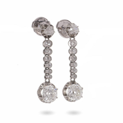 Antique diamond drop earrings set in platinum.