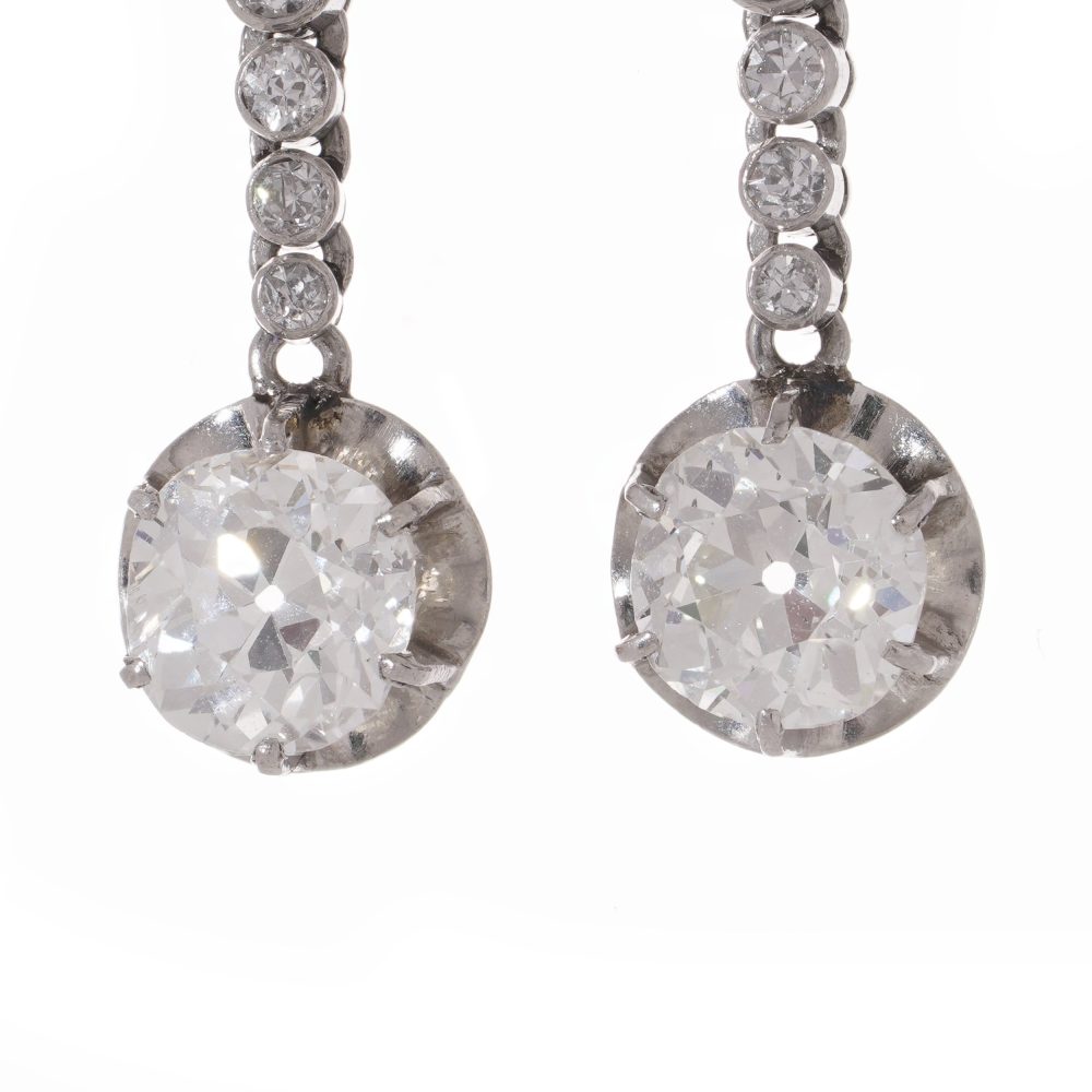 Antique diamond drop earrings set in platinum.